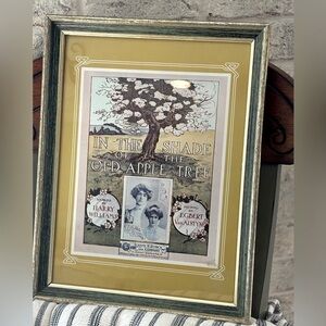 Vintage Framed Sheet Music Picture. In The Shade of The Old Apple Tree. 12x16